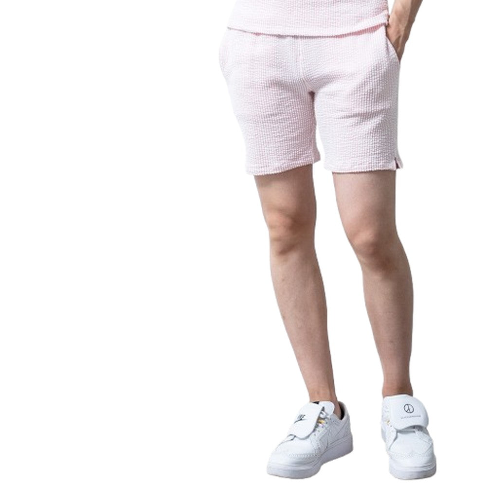 ジェネレス GENELESS ハーフパンツ メンズ シアサッカー 膝上 ショートパンツ ハーパン ショーパン ストライプ 短め 短パン ネイビー メンズパンツ ホワイト×ネイビー スキニーパンツ 綿 ブラック （05.ホワイト×ピンク） 05.ホワイト×ピンク