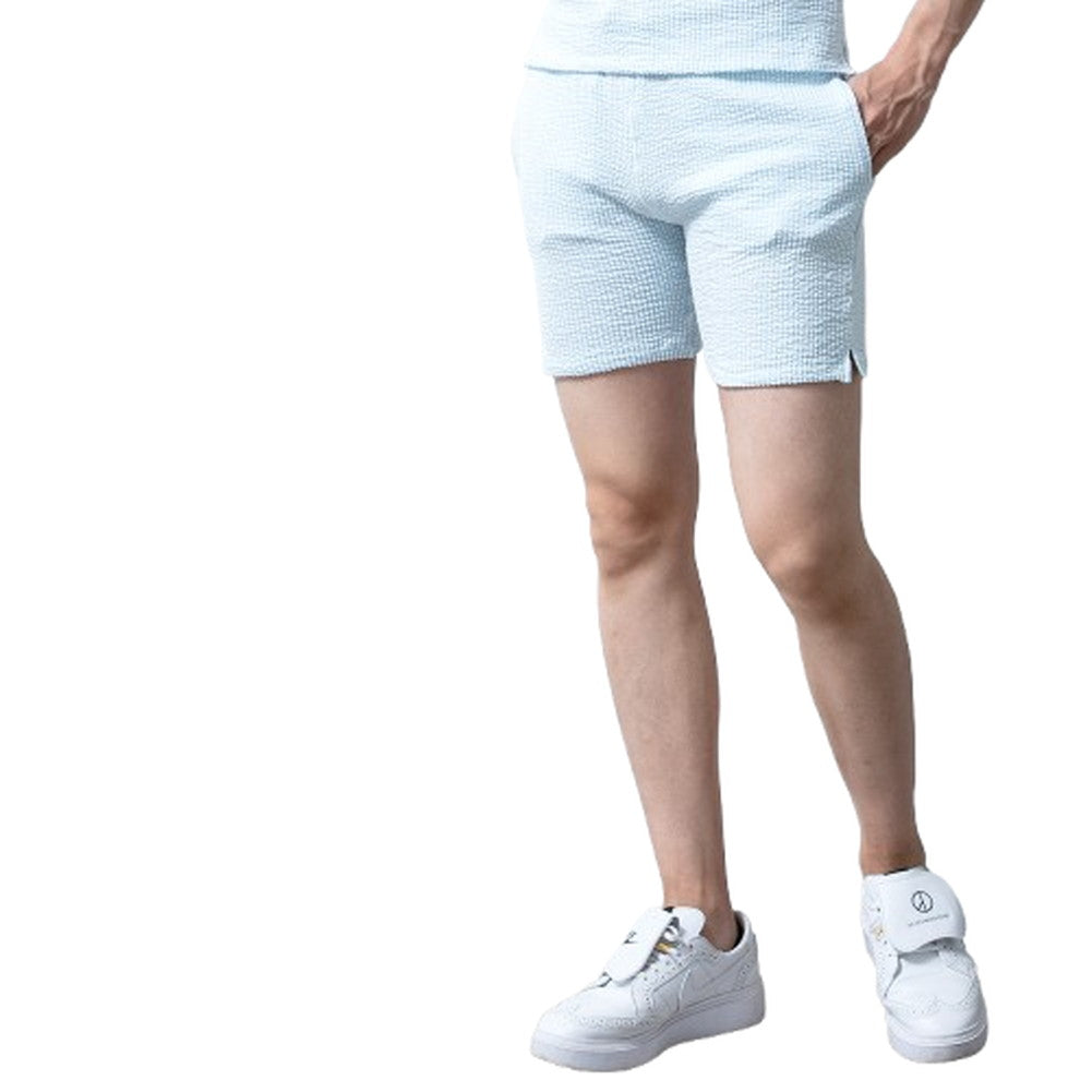 ジェネレス GENELESS ハーフパンツ メンズ シアサッカー 膝上 ショートパンツ ハーパン ショーパン ストライプ 短め 短パン ネイビー メンズパンツ ホワイト×ネイビー スキニーパンツ 綿 ブラック （06.ホワイト×サックス） 06.ホワイト×サックス