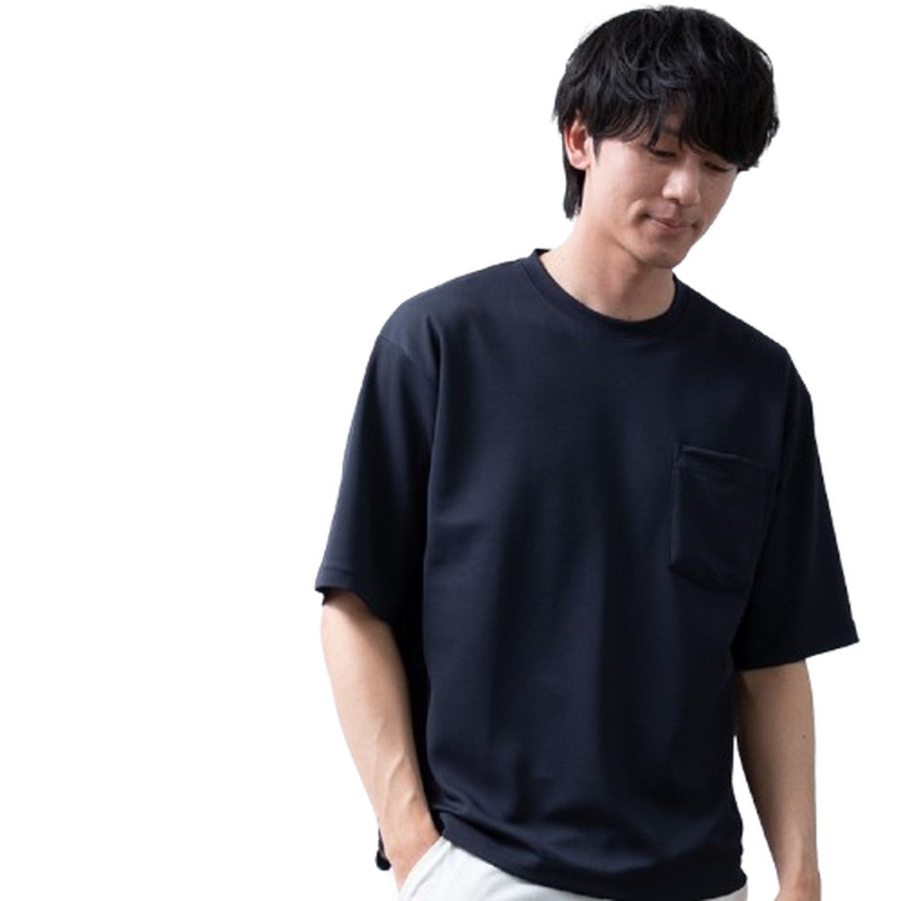 ジェネレス GENELESS tシャツ 半袖 メンズ 汗染み隠し オーバーサイズ Tシャツ 接触冷感 半袖tシャツ 吸水速乾 UVカット 半袖Tシャツ ホワイト 速乾 クルーネック アメカジ カットソー （75.ネイビー） 75.ネイビー