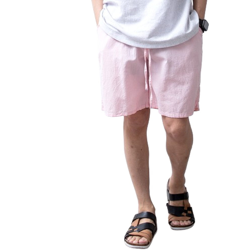 ジェネレス GENELESS パンツ メンズ 夏 清涼 涼 綿麻 ショートパンツ リネン コットン ハーフパンツ スリム 膝上 ずぼん ウエストゴム 綿 ハーパン アメカジ スタンダード イージーパンツ シンプル （03.ピンク） 03.ピンク