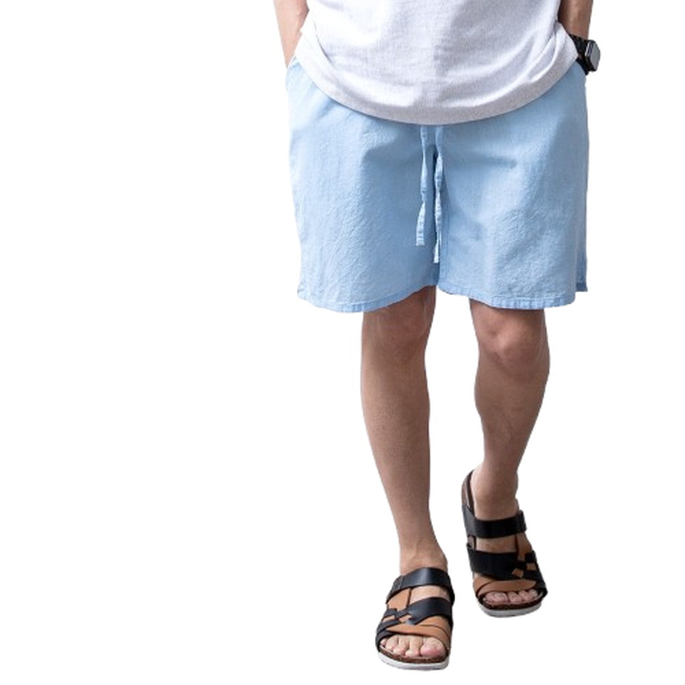 ジェネレス GENELESS パンツ メンズ 夏 清涼 涼 綿麻 ショートパンツ リネン コットン ハーフパンツ スリム 膝上 ずぼん ウエストゴム 綿 ハーパン アメカジ スタンダード イージーパンツ シンプル （04.ターコイズ） 04.ターコイズ
