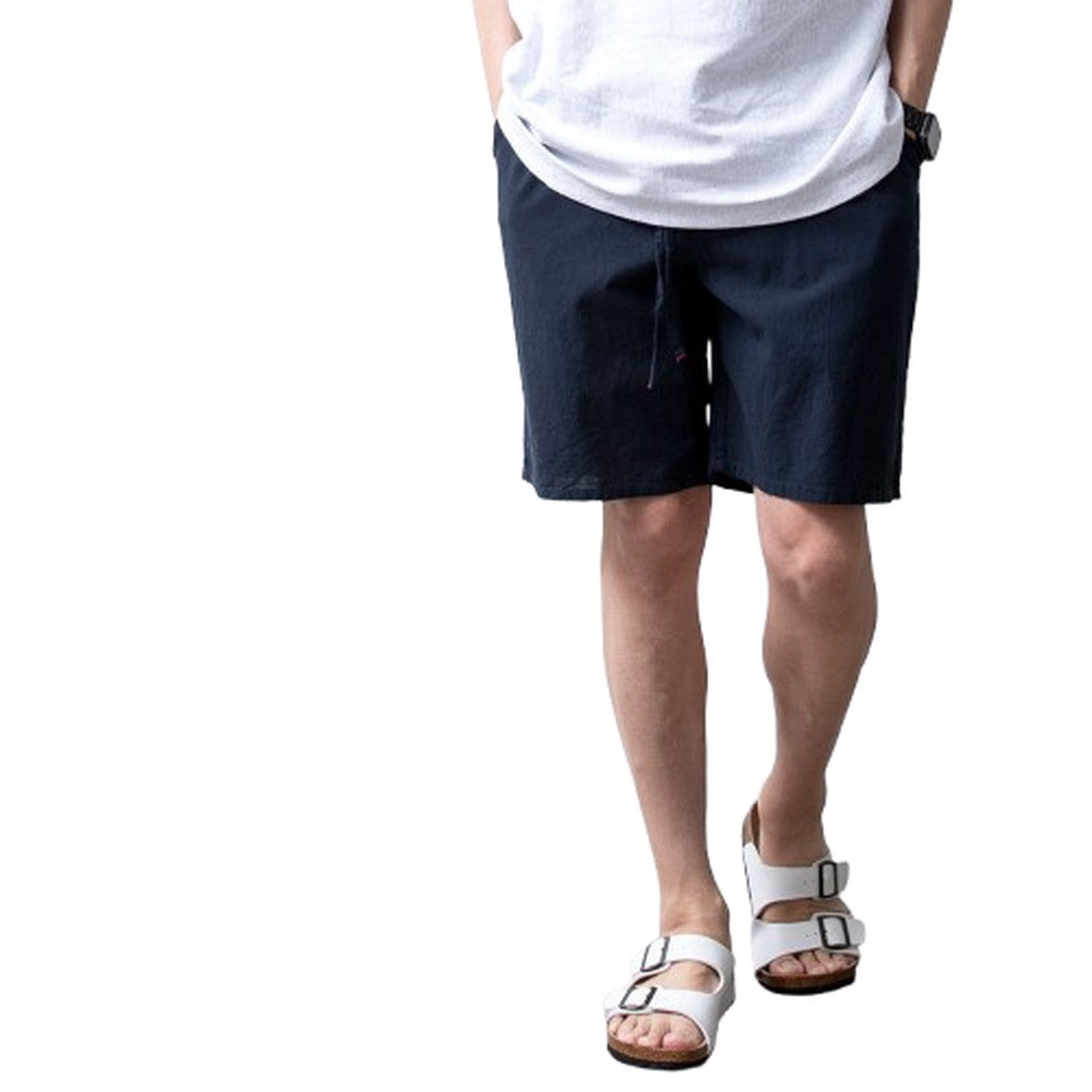 ジェネレス GENELESS パンツ メンズ 夏 清涼 涼 綿麻 ショートパンツ リネン コットン ハーフパンツ スリム 膝上 ずぼん ウエストゴム 綿 ハーパン アメカジ スタンダード イージーパンツ シンプル （05.ネイビー） 05.ネイビー