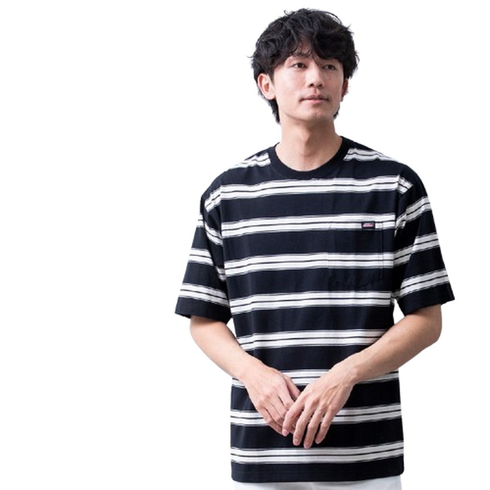 ジェネレス GENELESS 半袖tシャツ メンズ GENUINE ボーダー 春 tシャツ ポケット レトロボーダー クルーネック カットソー Tシャツ コットン ポケットtシャツ プリント メンズファッション （49.ブラック） 49.ブラック