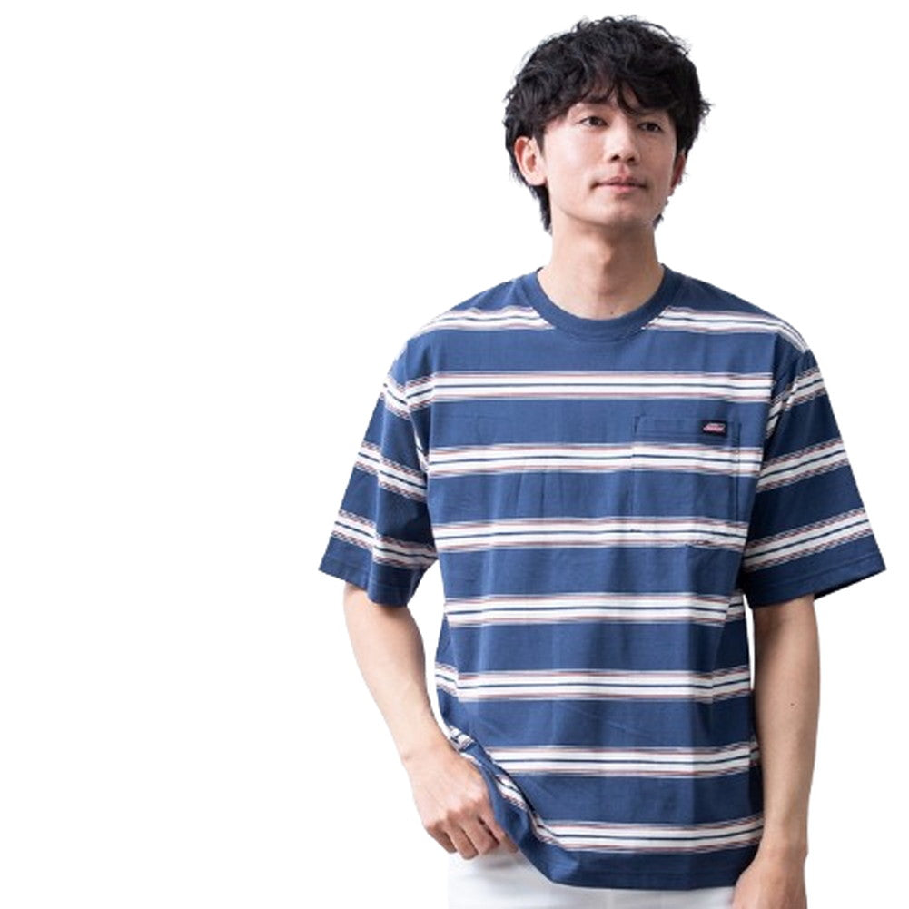 ジェネレス GENELESS 半袖tシャツ メンズ GENUINE ボーダー 春 tシャツ ポケット レトロボーダー クルーネック カットソー Tシャツ コットン ポケットtシャツ プリント メンズファッション （65.Dブルー） 65.Dブルー