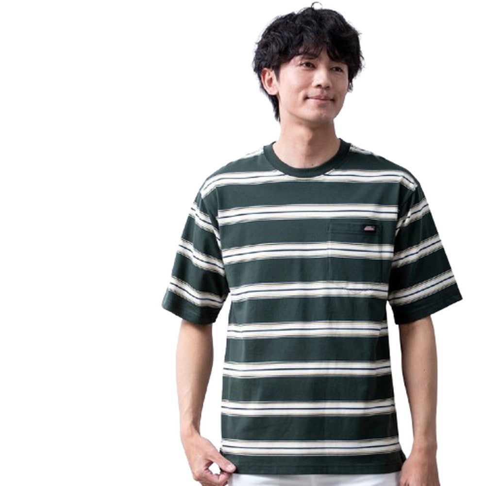 ジェネレス GENELESS 半袖tシャツ メンズ GENUINE ボーダー 春 tシャツ ポケット レトロボーダー クルーネック カットソー Tシャツ コットン ポケットtシャツ プリント メンズファッション （40.グリーン） 40.グリーン