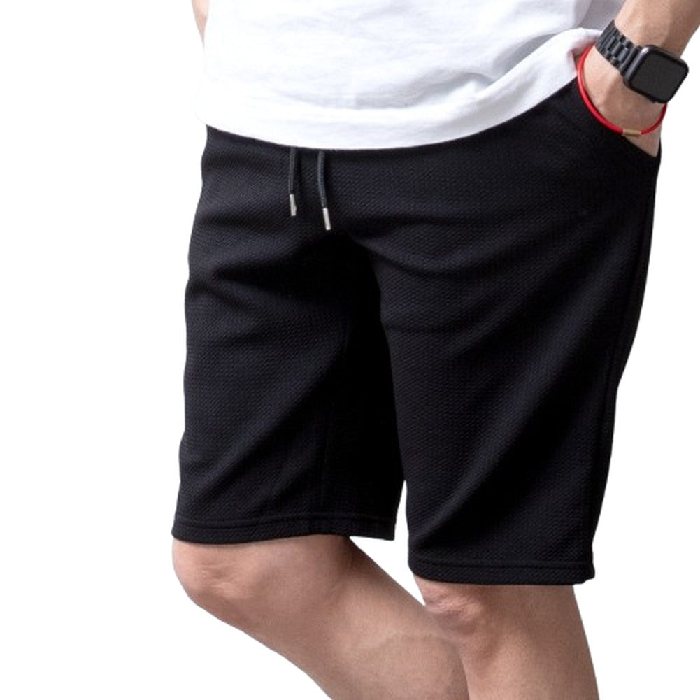 ジェネレス GENELESS ハーフパンツ メンズ おしゃれ 膝上 ストレッチ レトロ 涼しい ドライワッフル ショートパンツ 短パン スリム スポーツ ネイビー プレゼント 全5色 ショーパン ズボン ブラック （06.ブラック） 06.ブラック