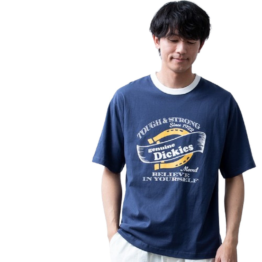 ジェネレス GENELESS 半袖tシャツ メンズ GENUINE 半袖 おしゃれ リンガープリント ディッキーズ クルーネック トップス 綿100 カットソー 全4色 春 カジュアル ブルー プリントTシャツ （65.Dブルー） 65.Dブルー