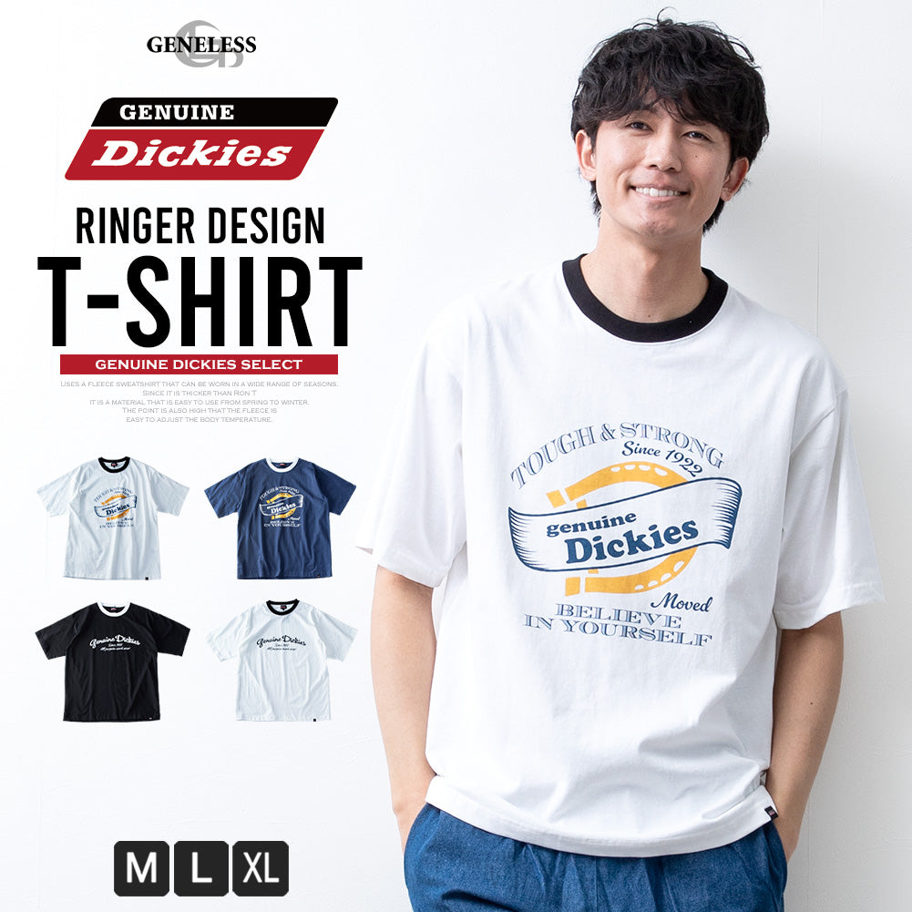 ジェネレス GENELESS 半袖tシャツ メンズ GENUINE 半袖 おしゃれ リンガープリント ディッキーズ クルーネック トップス 綿100 カットソー 全4色 春 カジュアル ブルー プリントTシャツ （65.Dブルー） 65.Dブルー