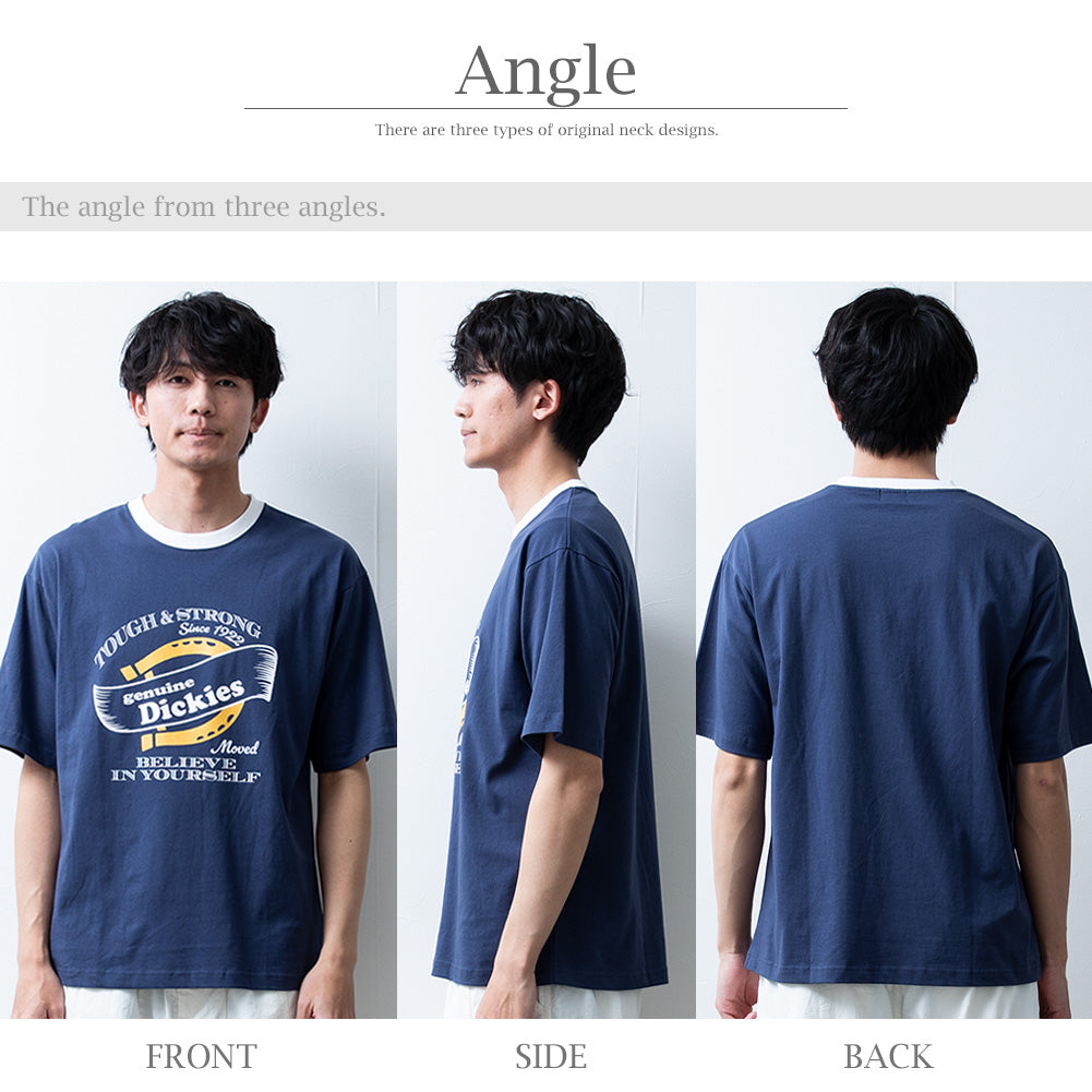 ジェネレス GENELESS 半袖tシャツ メンズ GENUINE 半袖 おしゃれ リンガープリント ディッキーズ クルーネック トップス 綿100 カットソー 全4色 春 カジュアル ブルー プリントTシャツ （65.Dブルー） 65.Dブルー