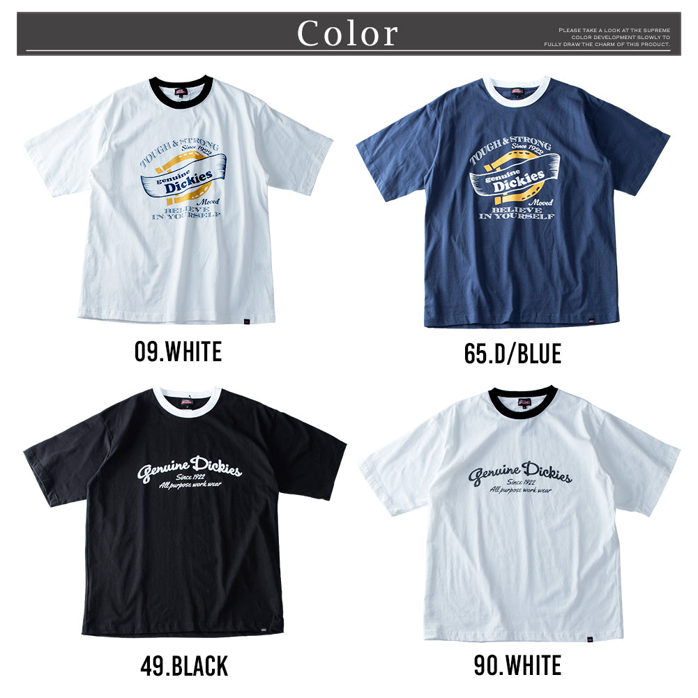 ジェネレス GENELESS 半袖tシャツ メンズ GENUINE 半袖 おしゃれ リンガープリント ディッキーズ クルーネック トップス 綿100 カットソー 全4色 春 カジュアル ブルー プリントTシャツ （65.Dブルー） 65.Dブルー