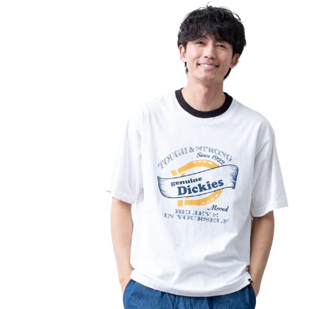 ジェネレス GENELESS 半袖tシャツ メンズ GENUINE 半袖 おしゃれ リンガープリント ディッキーズ クルーネック トップス 綿100 カットソー 全4色 春 カジュアル ブルー プリントTシャツ （09.ホワイト） 09.ホワイト