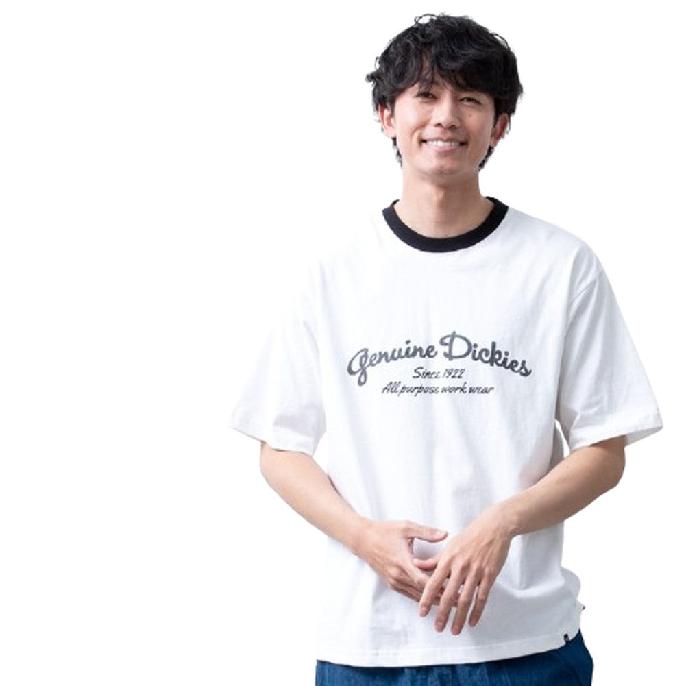 ジェネレス GENELESS 半袖tシャツ メンズ GENUINE 半袖 おしゃれ リンガープリント ディッキーズ クルーネック トップス 綿100 カットソー 全4色 春 カジュアル ブルー プリントTシャツ （90.ホワイト） 90.ホワイト