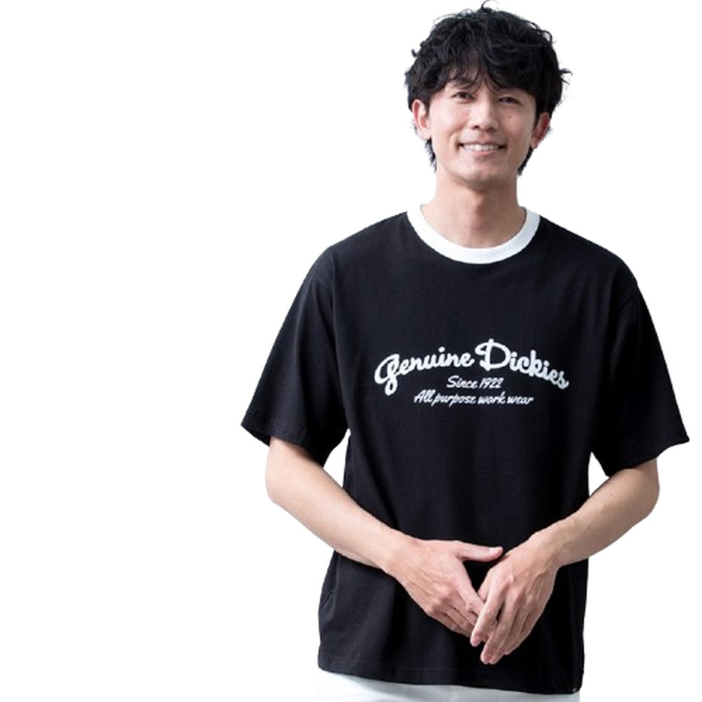 ジェネレス GENELESS 半袖tシャツ メンズ GENUINE 半袖 おしゃれ リンガープリント ディッキーズ クルーネック トップス 綿100 カットソー 全4色 春 カジュアル ブルー プリントTシャツ （49.ブラック） 49.ブラック