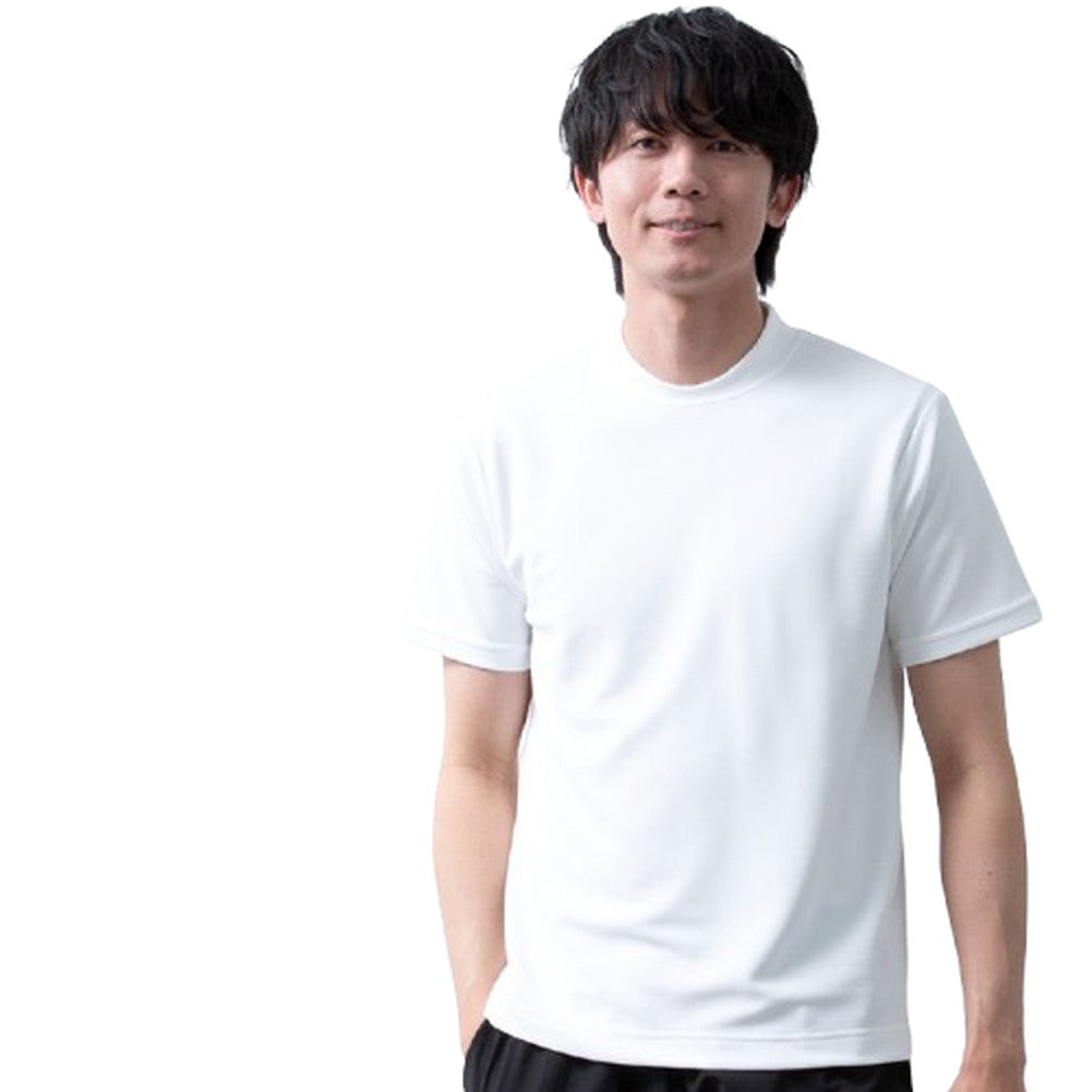 ジェネレス GENELESS Tシャツ 半袖 メンズ 汗染み隠し 襟高 tシャツ 接触冷感 半袖Tシャツ 吸水速乾 UVカット ネイビー 春 白 ジャケットインナー クルーネック カットソー ギフト （01.ホワイト） 01.ホワイト