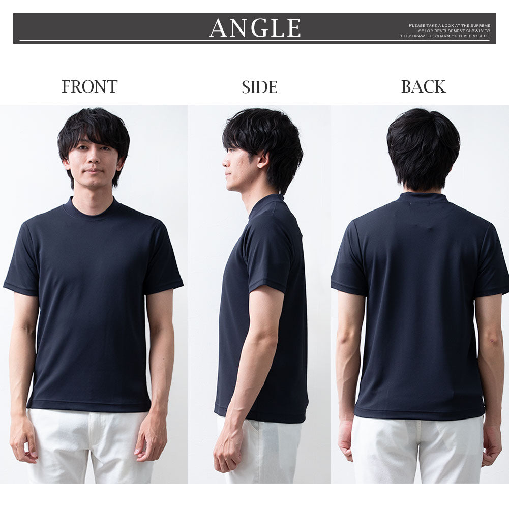 ジェネレス GENELESS Tシャツ 半袖 メンズ 汗染み隠し 襟高 tシャツ 接触冷感 半袖Tシャツ 吸水速乾 UVカット ネイビー 春 白 ジャケットインナー クルーネック カットソー ギフト （01.ホワイト） 01.ホワイト