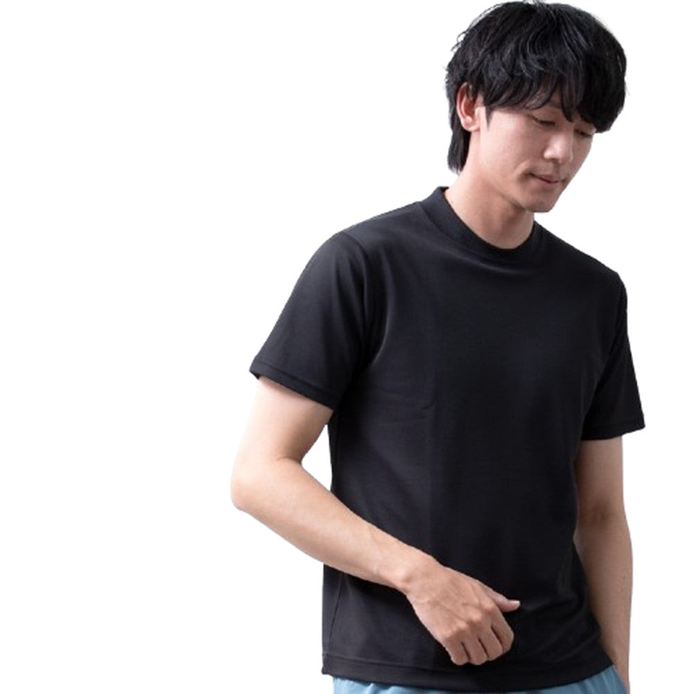 ジェネレス GENELESS Tシャツ 半袖 メンズ 汗染み隠し 襟高 tシャツ 接触冷感 半袖Tシャツ 吸水速乾 UVカット ネイビー 春 白 ジャケットインナー クルーネック カットソー ギフト （06.ブラック） 06.ブラック
