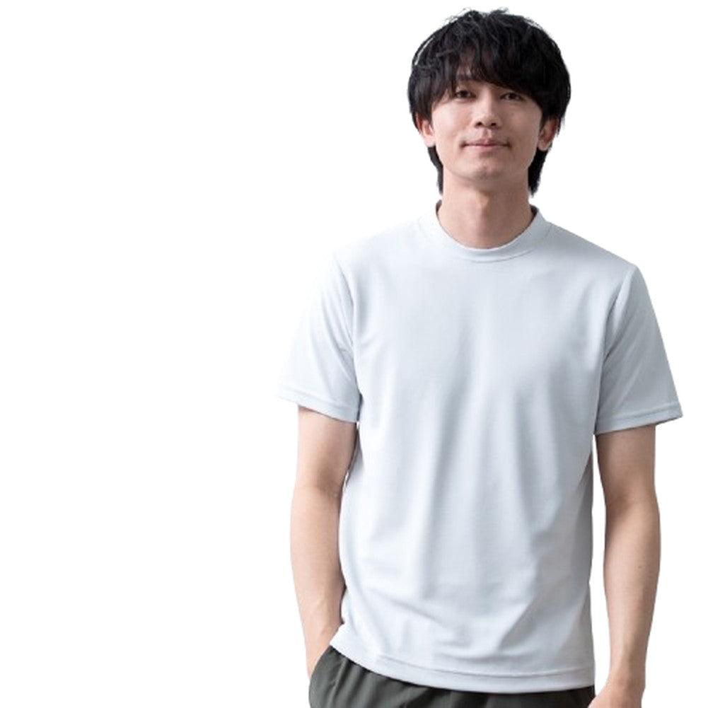 ジェネレス GENELESS Tシャツ 半袖 メンズ 汗染み隠し 襟高 tシャツ 接触冷感 半袖Tシャツ 吸水速乾 UVカット ネイビー 春 白 ジャケットインナー クルーネック カットソー ギフト （04.グレー） 04.グレー