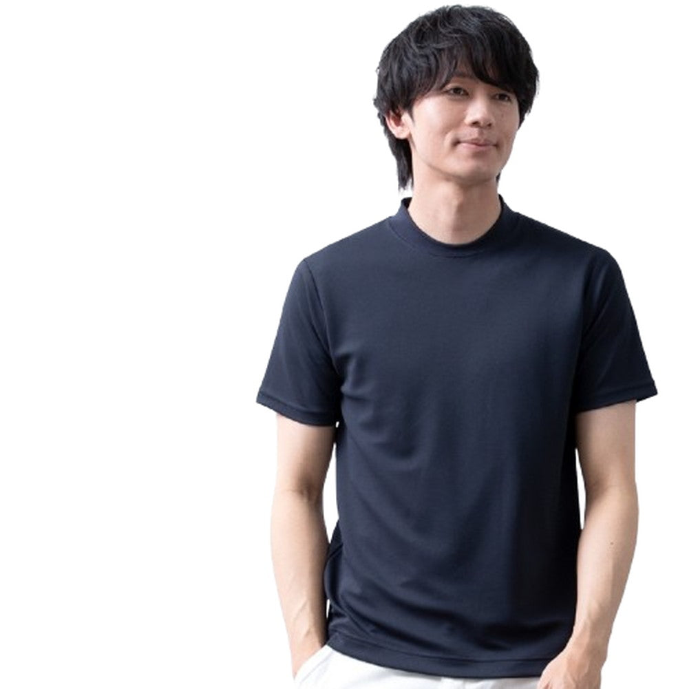 ジェネレス GENELESS Tシャツ 半袖 メンズ 汗染み隠し 襟高 tシャツ 接触冷感 半袖Tシャツ 吸水速乾 UVカット ネイビー 春 白 ジャケットインナー クルーネック カットソー ギフト （75.ネイビー） 75.ネイビー