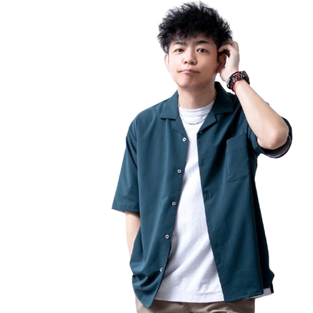 ジェネレス GENELESS 開襟シャツ 半袖 メンズ おしゃれ 半袖シャツ 夏 涼しい 接触冷感 オープンカラーシャツ ストレッチ リネン 麻ネイビーストライプ オープンカラー 麻ベージュ 麻 吸水速乾 （B/機能グリーン） B/機能グリーン