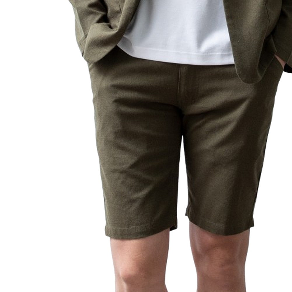 ジェネレス GENELESS ショートパンツ メンズ ストレッチ 麻 ハーフパンツ 膝上 涼しい ショーツ ハーパン 短パン 無地 全8色 膝丈 ストレートパンツ ギフト アメカジ リネンパンツ グレー ブラック （カーキ） カーキ