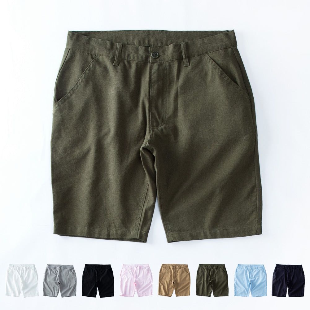 ジェネレス GENELESS ショートパンツ メンズ ストレッチ 麻 ハーフパンツ 膝上 涼しい ショーツ ハーパン 短パン 無地 全8色 膝丈 ストレートパンツ ギフト アメカジ リネンパンツ グレー ブラック （カーキ） カーキ