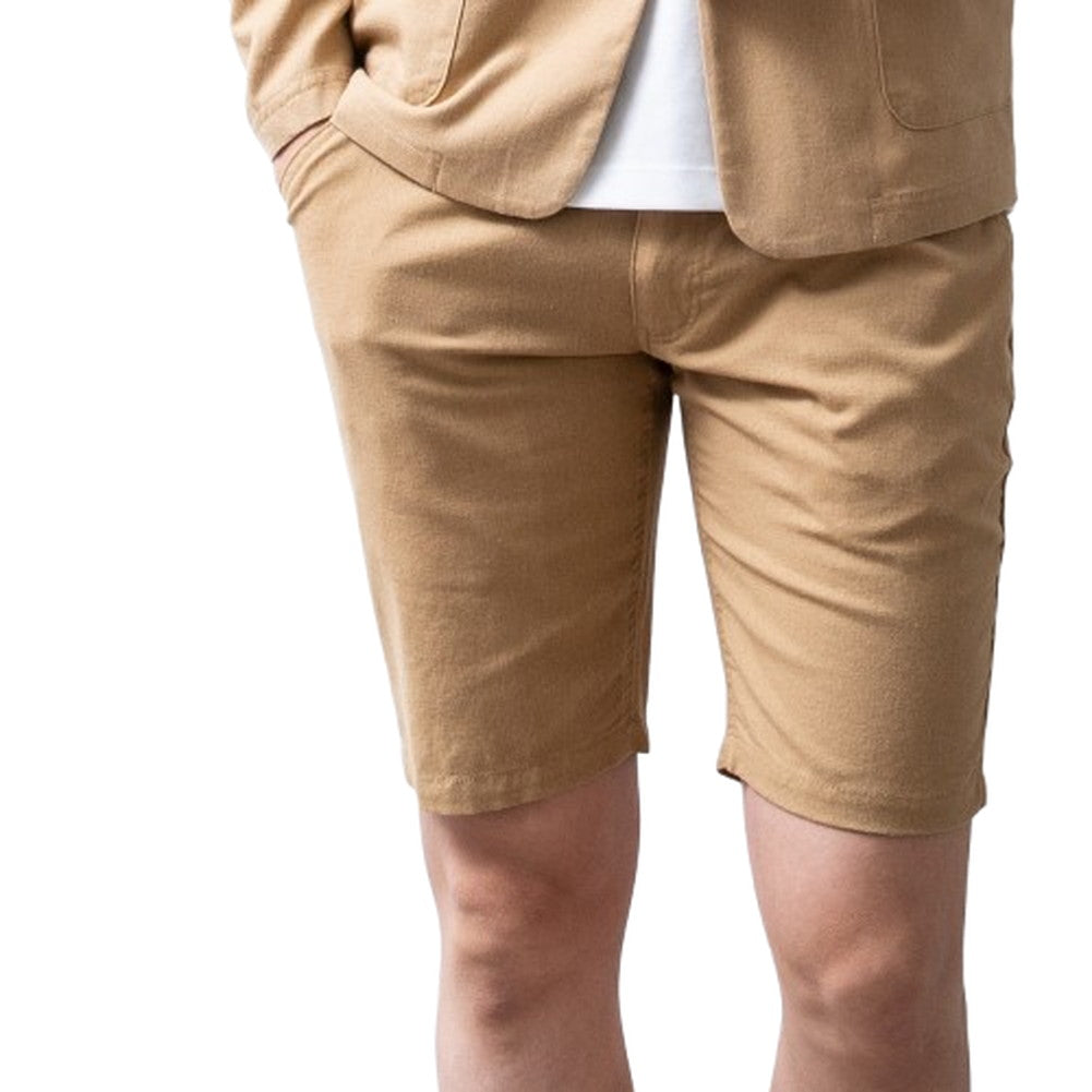 ジェネレス GENELESS ショートパンツ メンズ ストレッチ 麻 ハーフパンツ 膝上 涼しい ショーツ ハーパン 短パン 無地 全8色 膝丈 ストレートパンツ ギフト アメカジ リネンパンツ グレー ブラック （ベージュ） ベージュ