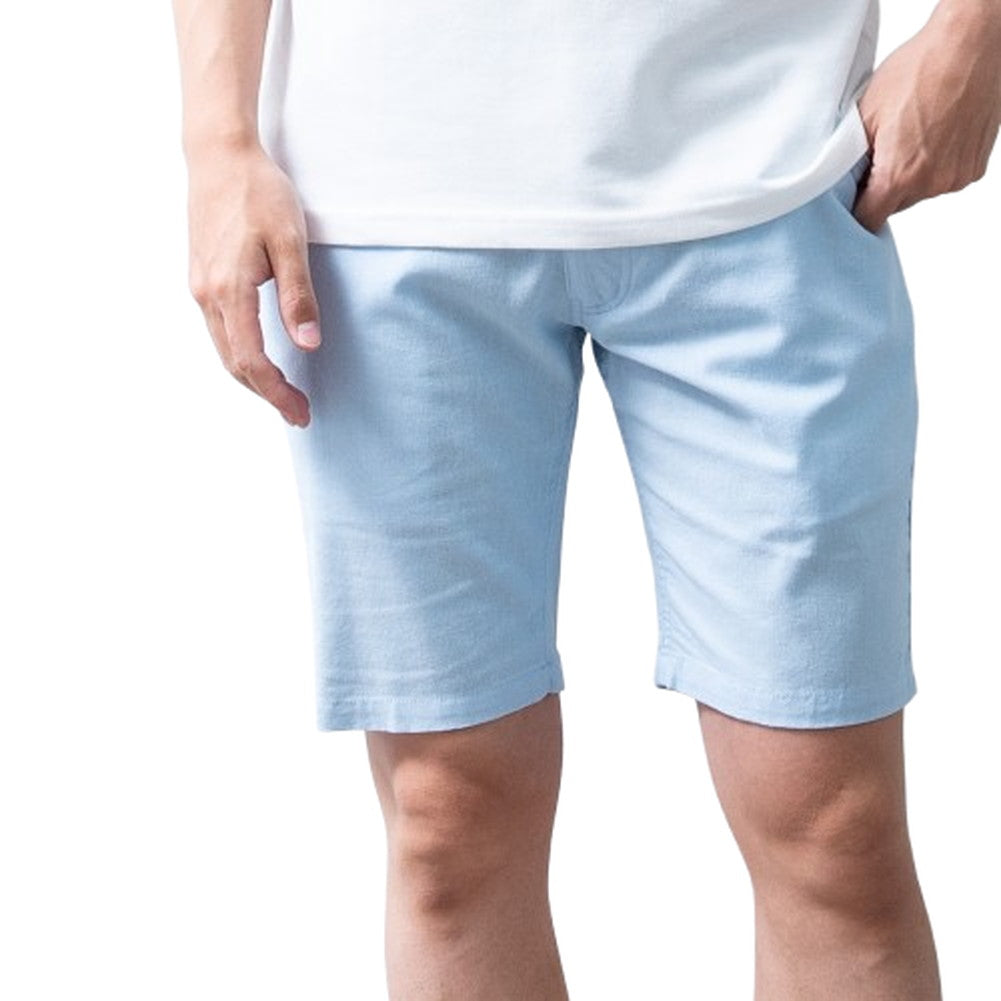 ジェネレス GENELESS ショートパンツ メンズ ストレッチ 麻 ハーフパンツ 膝上 涼しい ショーツ ハーパン 短パン 無地 全8色 膝丈 ストレートパンツ ギフト アメカジ リネンパンツ グレー ブラック （サックス） サックス