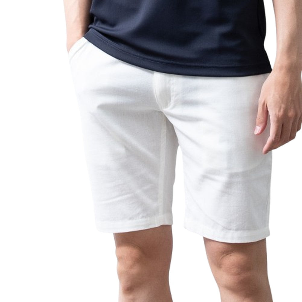 ジェネレス GENELESS ショートパンツ メンズ ストレッチ 麻 ハーフパンツ 膝上 涼しい ショーツ ハーパン 短パン 無地 全8色 膝丈 ストレートパンツ ギフト アメカジ リネンパンツ グレー ブラック （ホワイト） ホワイト