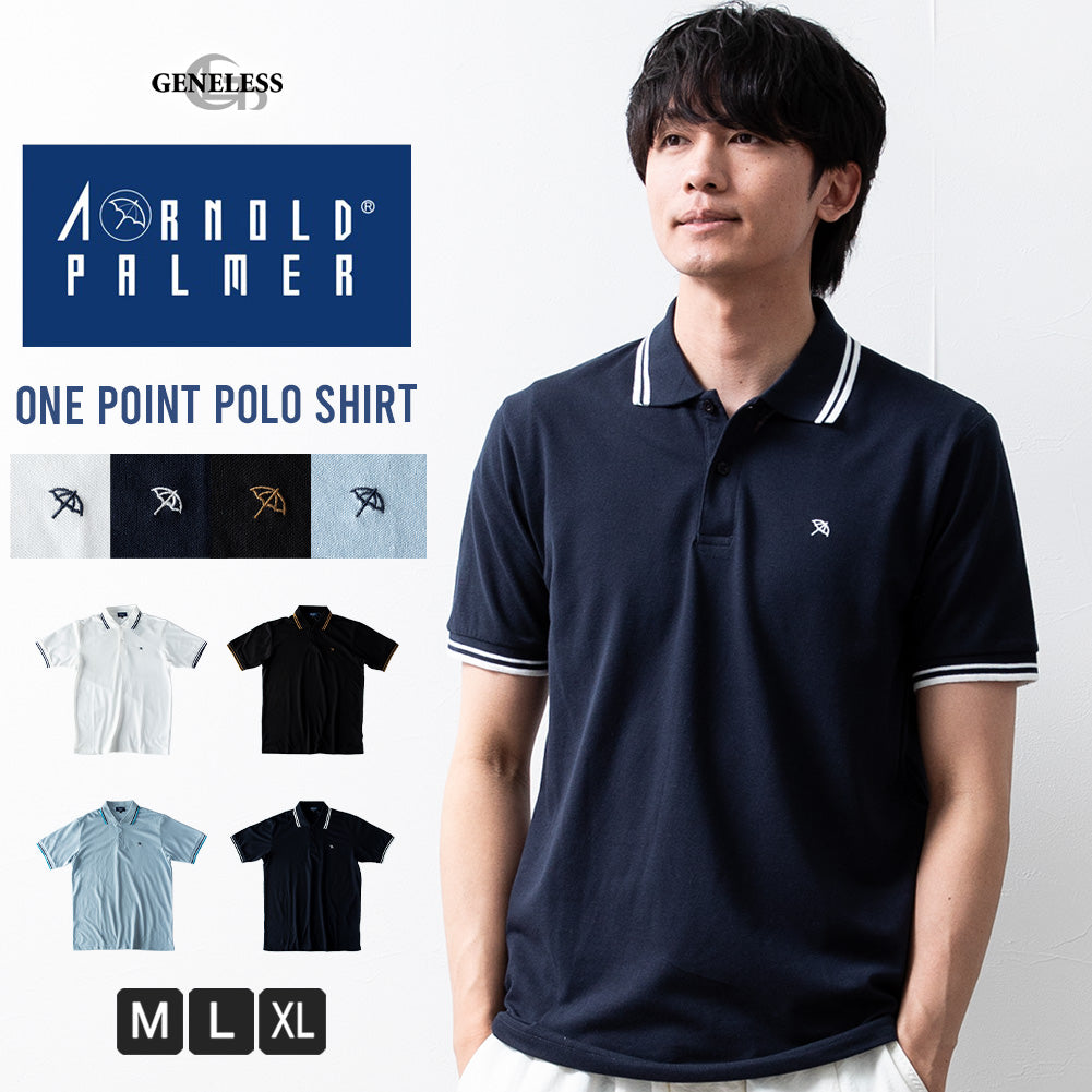 ジェネレス GENELESS ポロシャツ メンズ 半袖 アーノルドパーマー 衿ライン 夏 鹿の子 涼しい ポロ シャツ カジュアル ライトブルー カットソー 綿 グレー ネイビー プレゼント シンプル （75.ネイビー） 75.ネイビー