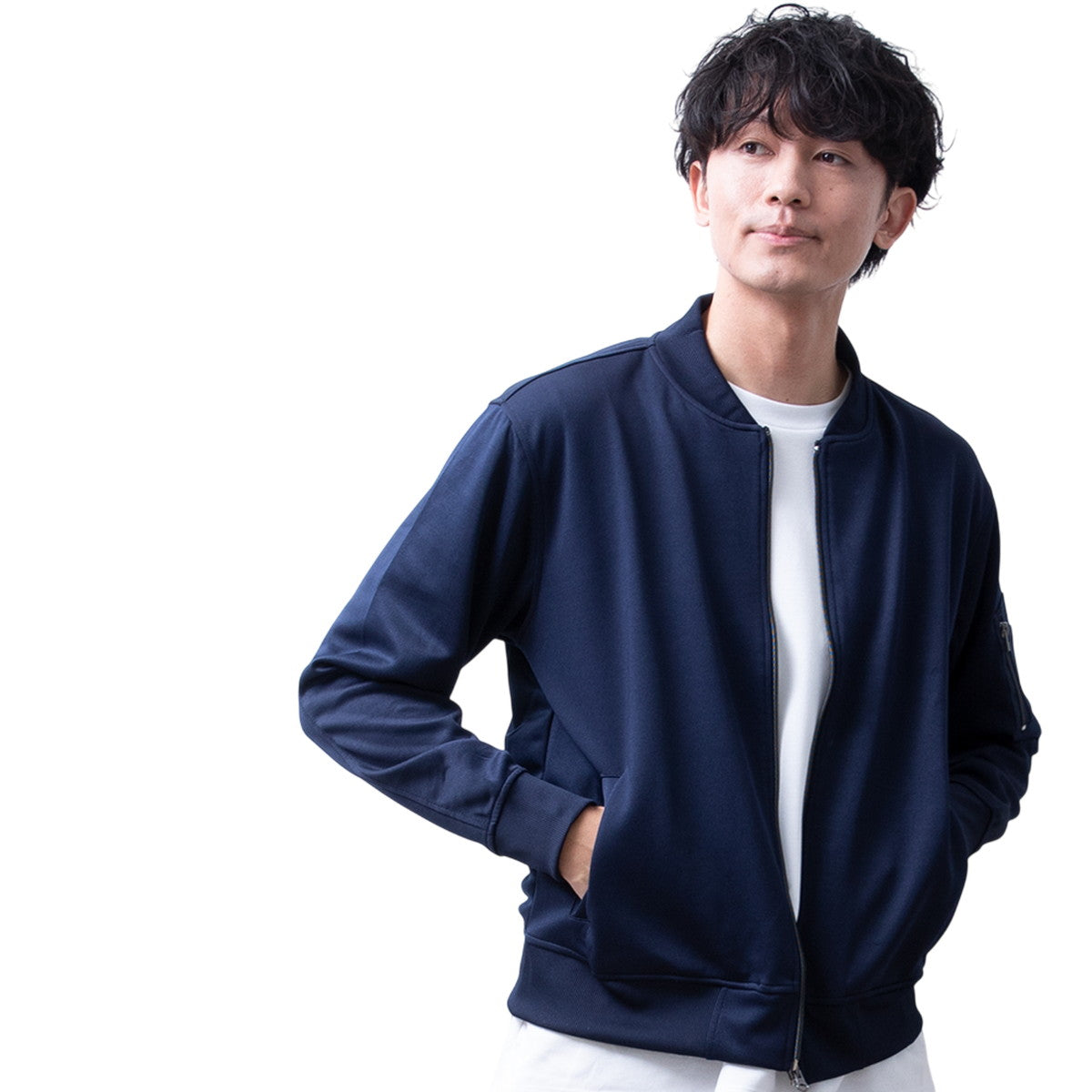 ジェネレス GENELESS MA メンズ ストレッチ ジャージ ジャケット ミリタリージャケット スリム スポーツウェア フライトジャケット カジュアル アメカジ ma1 エムエーワン 全5色 JP458000 （ネイビー） ネイビー