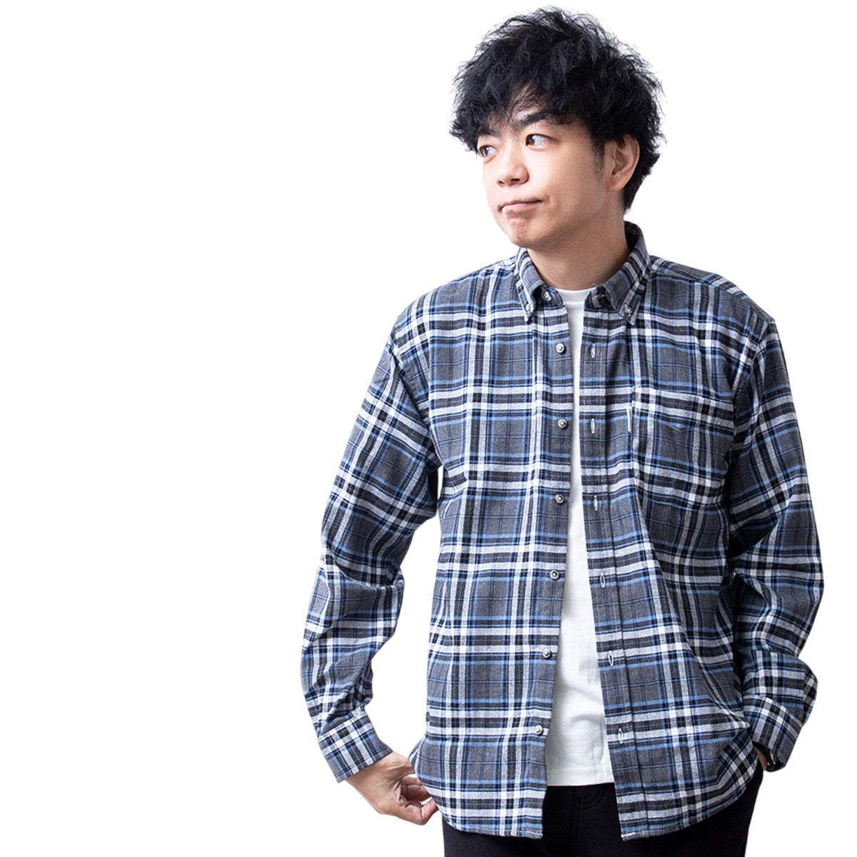 ジェネレス GENELESS チェックシャツ メンズ 長袖 ファーストダウン シャツ 起毛 FIRSTDOWN トップス 秋冬 カジュアルシャツ 暖かい Yシャツ ブラウス 長袖シャツ ネルシャツ ボタンダウン （B04.アッシュグレー） B04.アッシュグレー