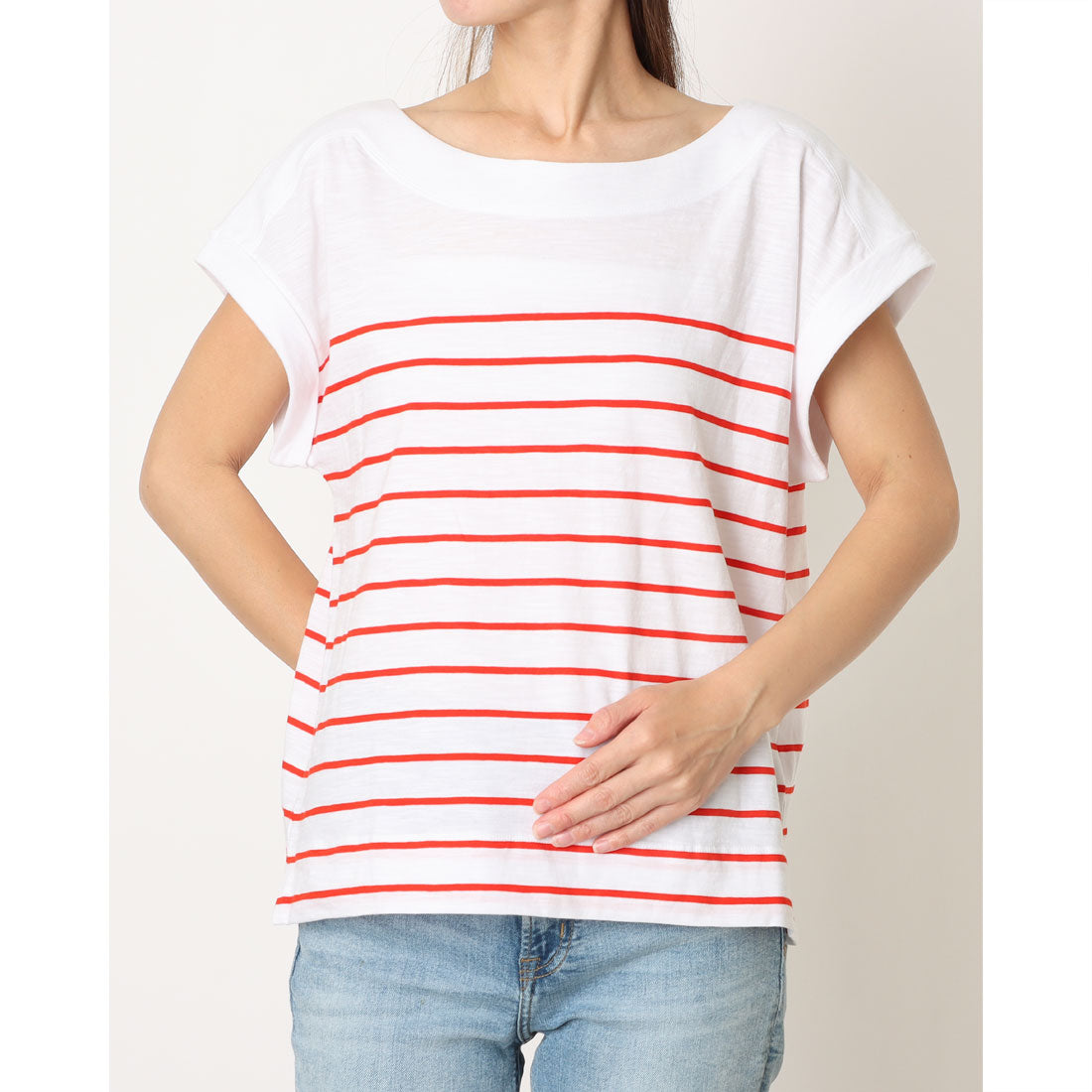 ホブズ HOBBS ALYCIA STRIPE T-SHIRT （WHITE RED） WHITE RED