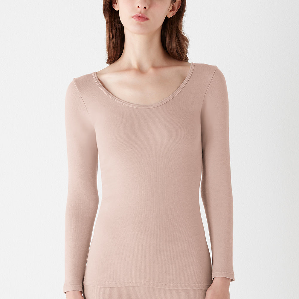 Hot Magic HOTMAGIC Warm Inner 【Fluffy Cotton 100%】 Brushed Back 8-Sleeve Inner Moisture Absorbing Heat Long Sleeve Autumn Winter