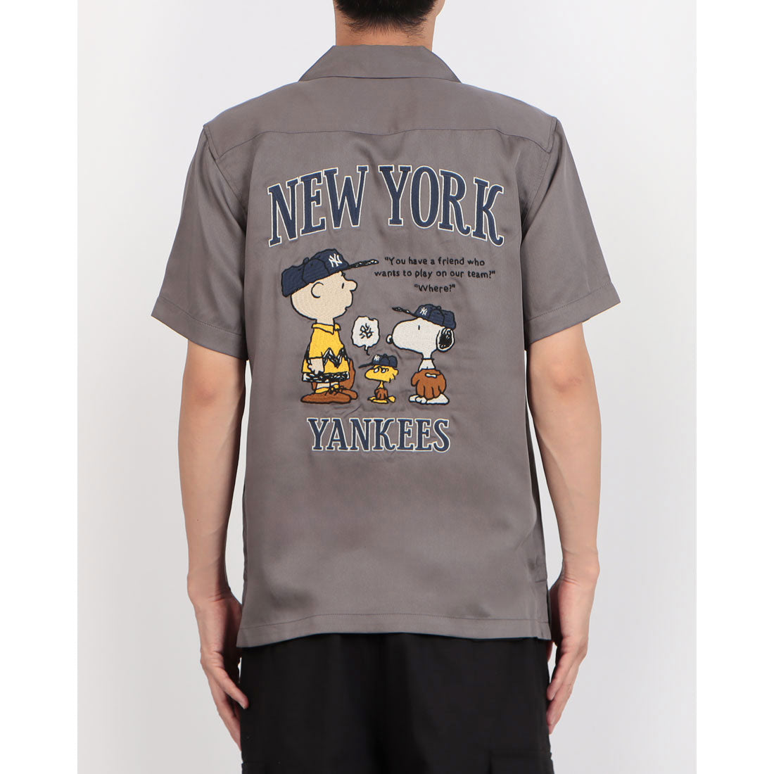 ヒューストン HOUSTON MLB×PEANUTS ボウリングシャツ （GY） GY
