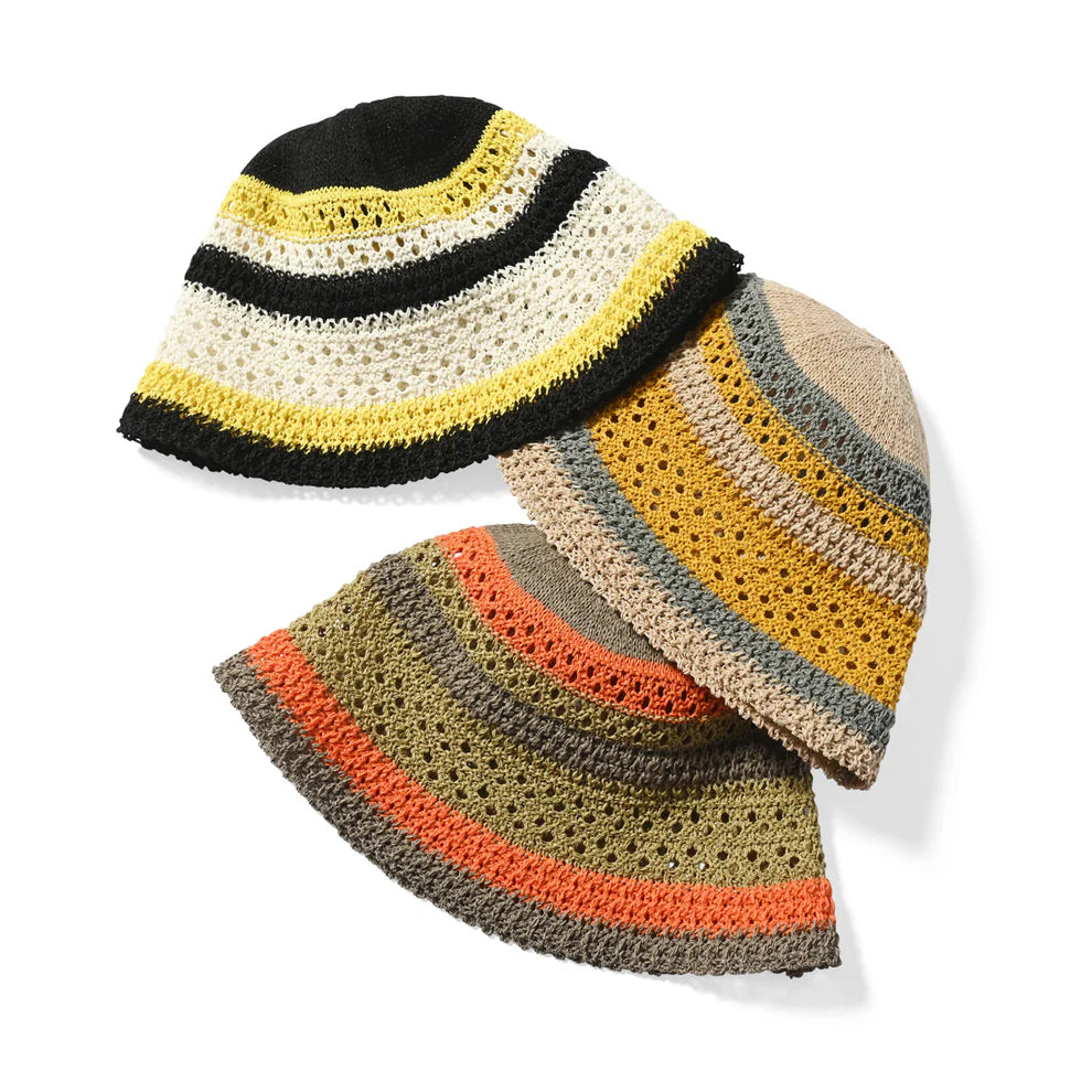 ホームゲーム HOMEGAME HOMEGAME - MULTI STRIPED KNIT HAT【HG241413】 （ベージュ/イエロー） ベージュ/イエロー