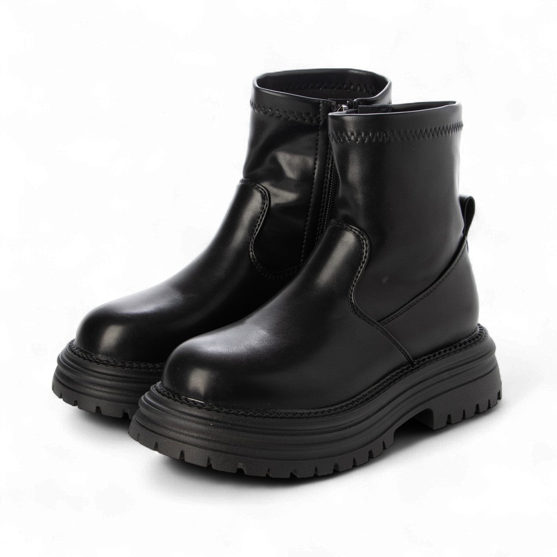 ホ 歩 厚底ストレッチフィットブーツ （BLK） BLK