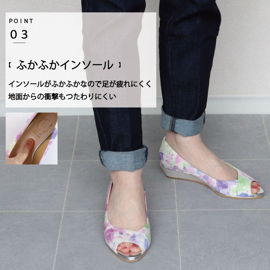 エイチエス HS 【日本製】 HS ウェッジソール オープントゥ パンプス