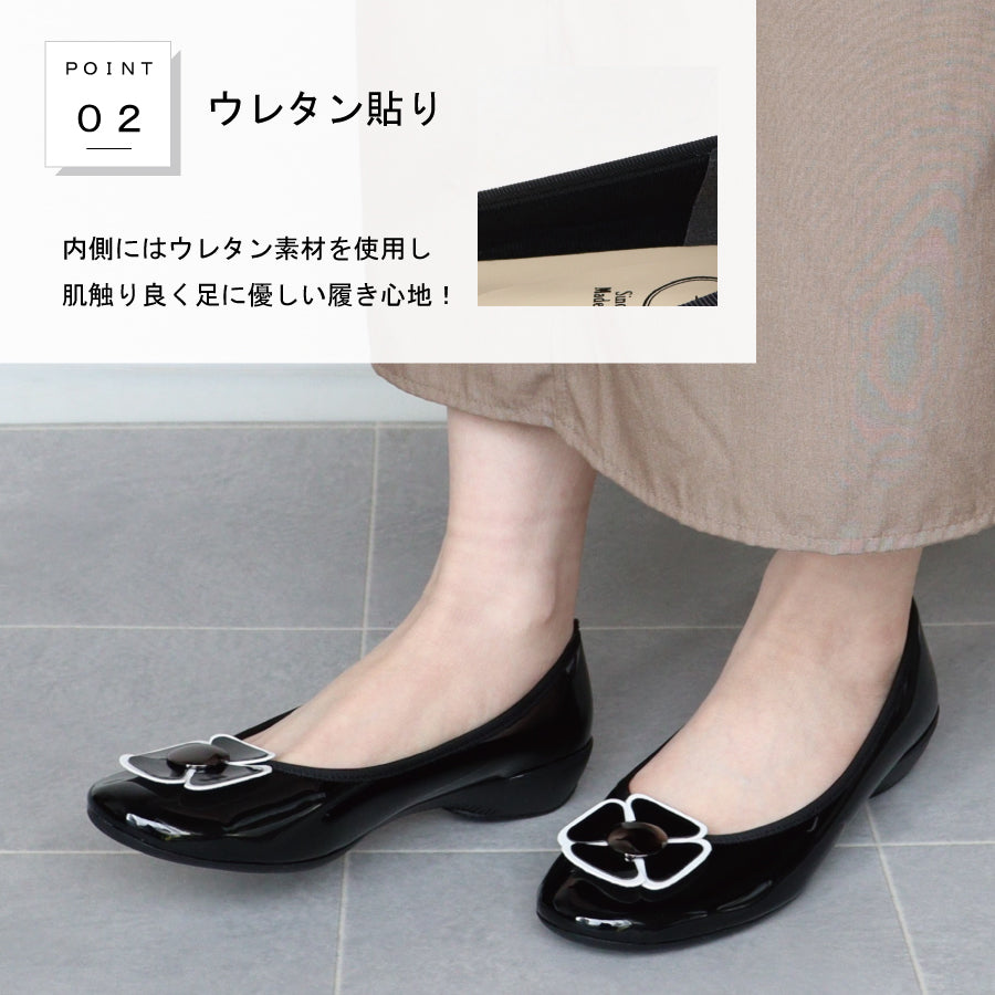 エイチエス HS 【日本製】 HS フラワーモチーフ エナメル パンプス （ブラック） ブラック