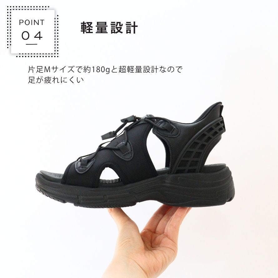 エイチエス HS 【スルッと履ける】レディースサンダル （ブラック） ブラック