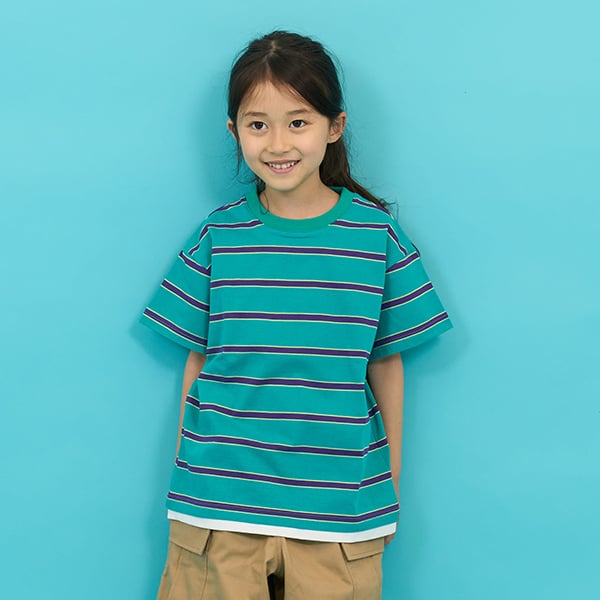 グラソス GLAZOS 【SKIT0LY】ボーダー・ポイント刺繍レイヤード半袖Tシャツ （グリーン） グリーン