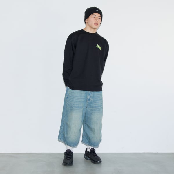 グラソス GLAZOS 【大人向けサイズあり】【GLSW.】デニム・ワイドバギーショーツ （クロ） クロ