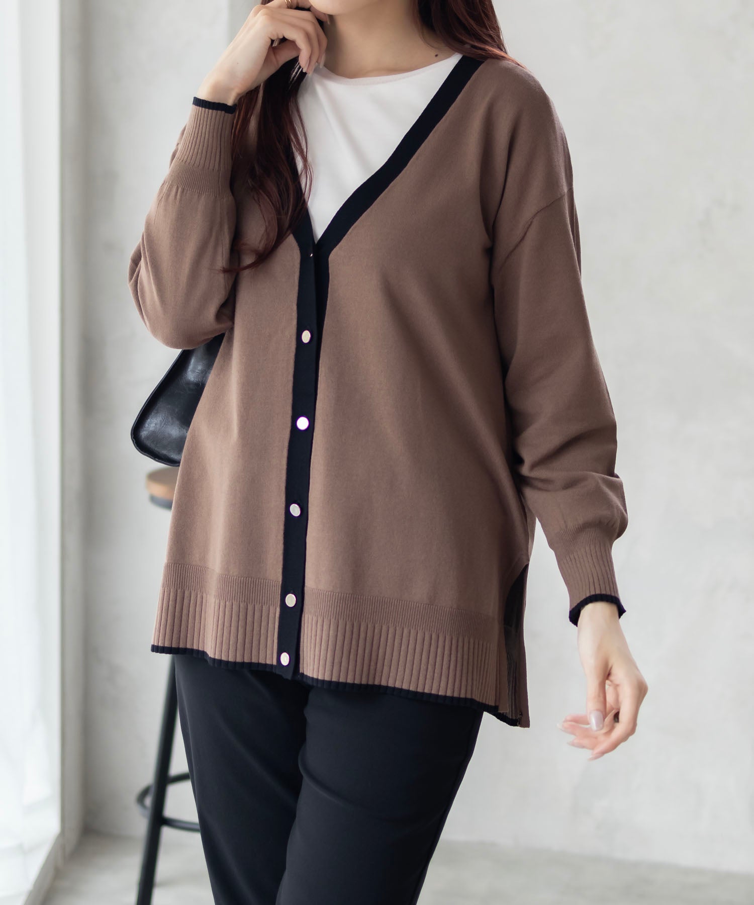 HusHusH Color Block V-Neck Cardigan