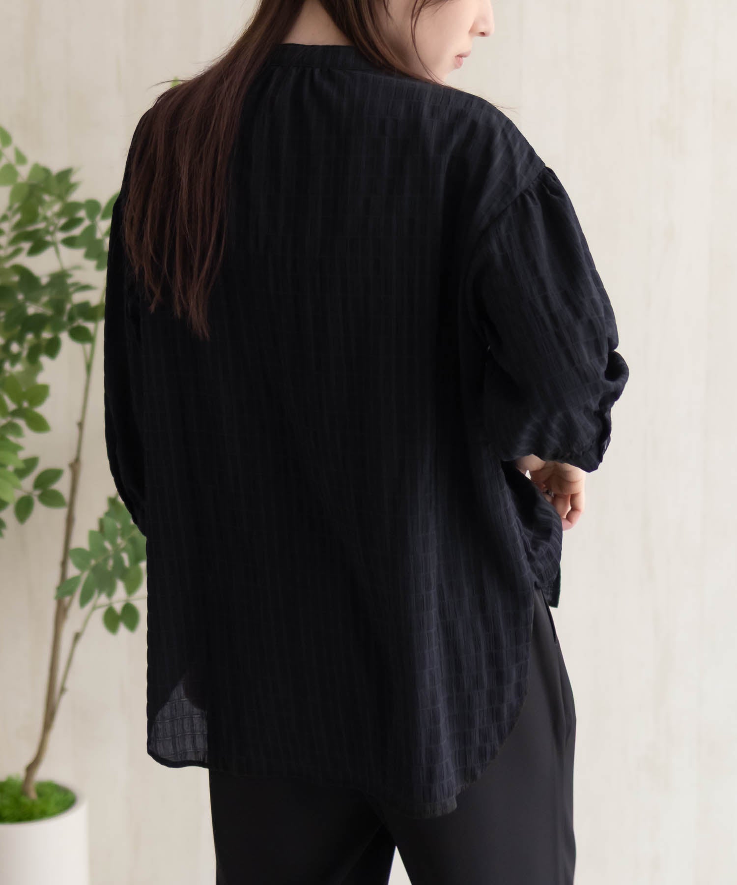 ハッシュアッシュ HusHusH バンドカラー7分袖ブラウス （サックス） サックス