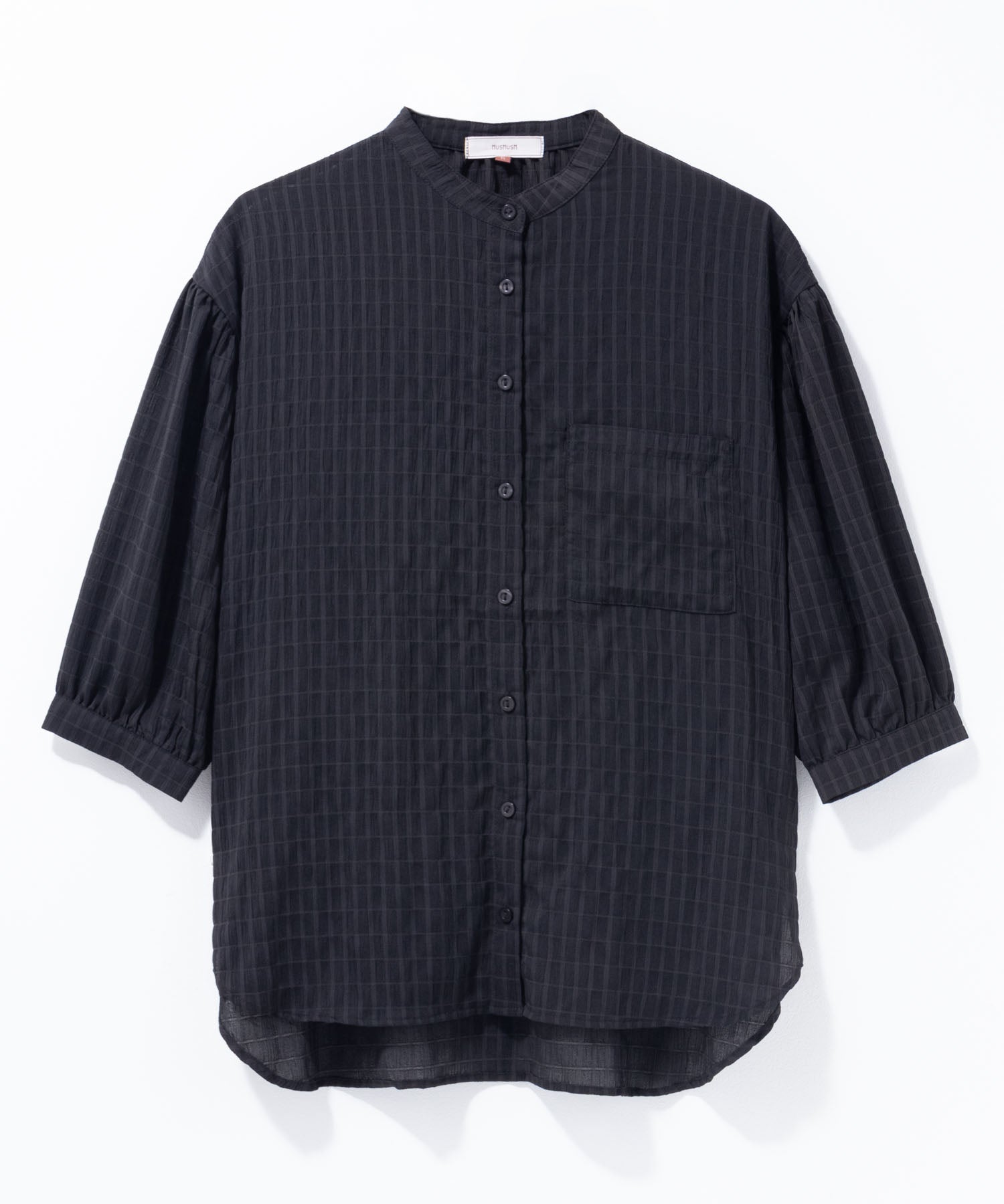 ハッシュアッシュ HusHusH バンドカラー7分袖ブラウス （サックス） サックス