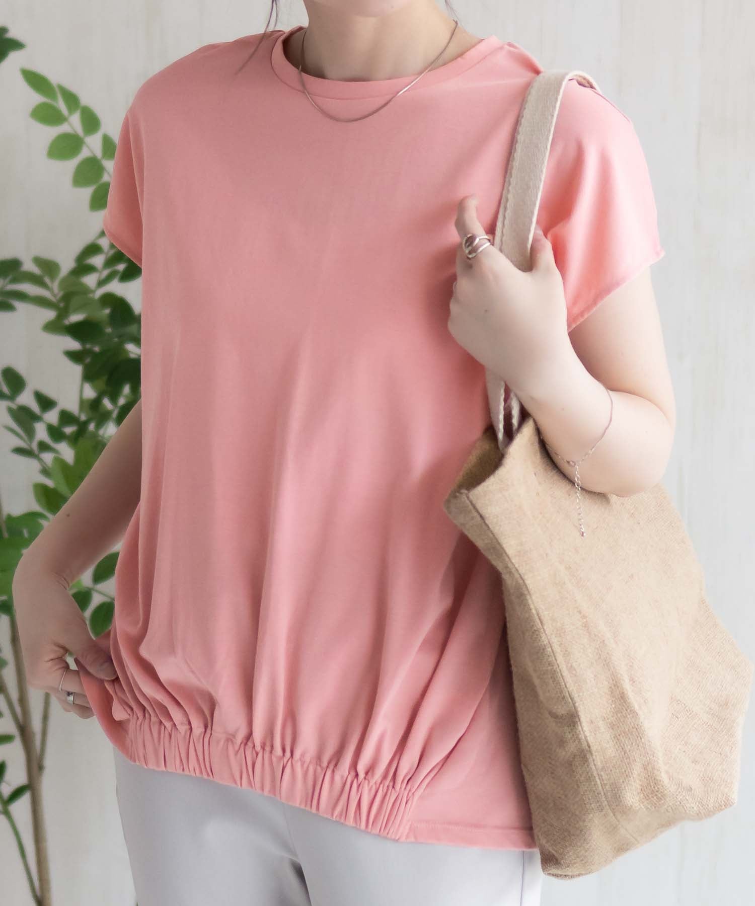 ハッシュアッシュ HusHusH 裾ゴムフレンチTシャツ （コーラル） コーラル