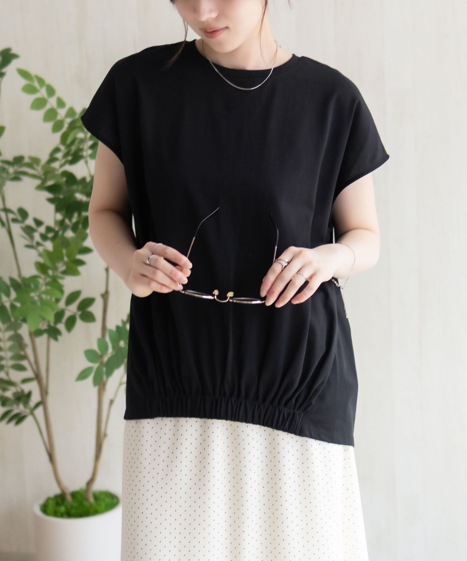 ハッシュアッシュ HusHusH 裾ゴムフレンチTシャツ （コーラル） コーラル