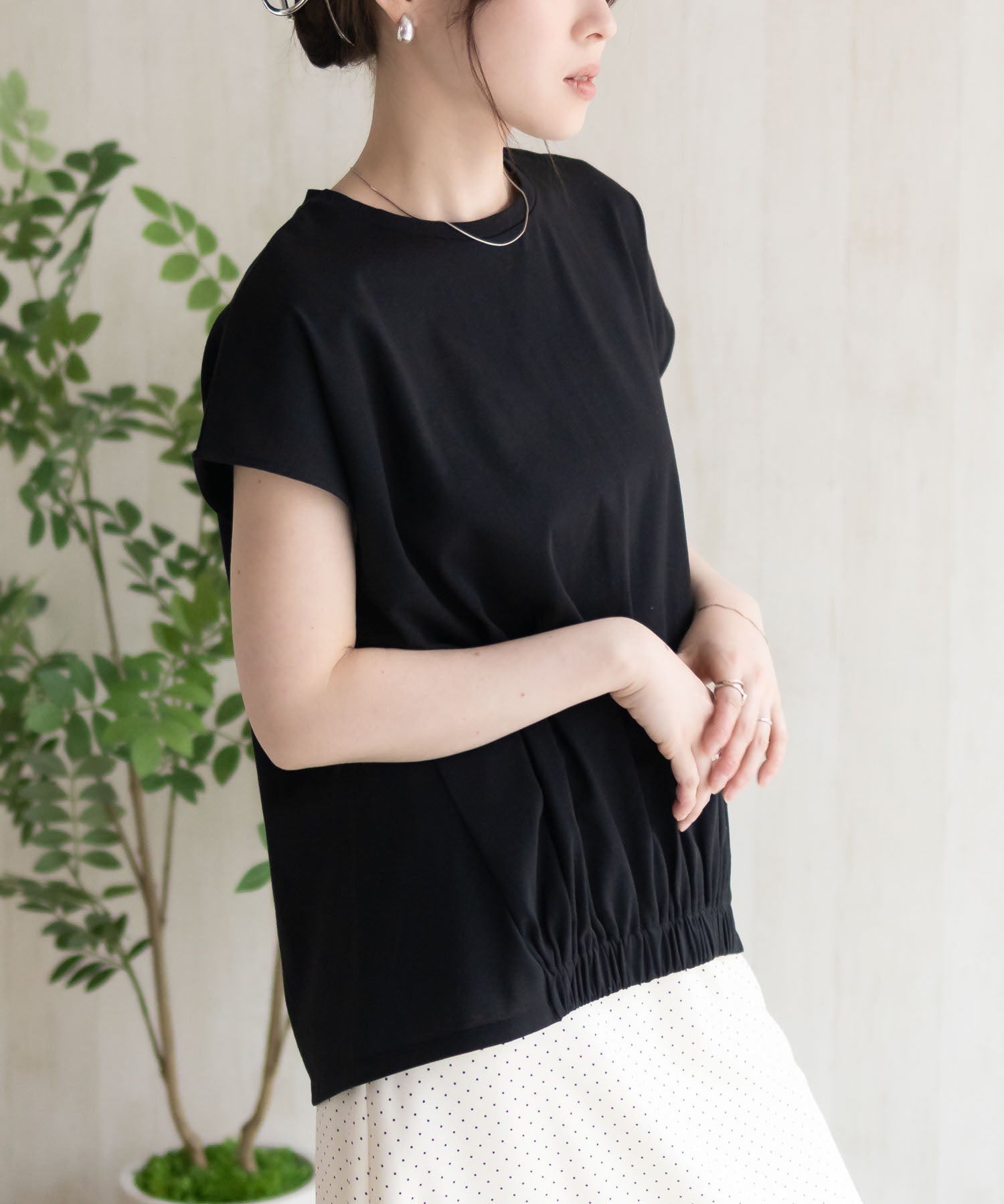 ハッシュアッシュ HusHusH 裾ゴムフレンチTシャツ （コーラル） コーラル