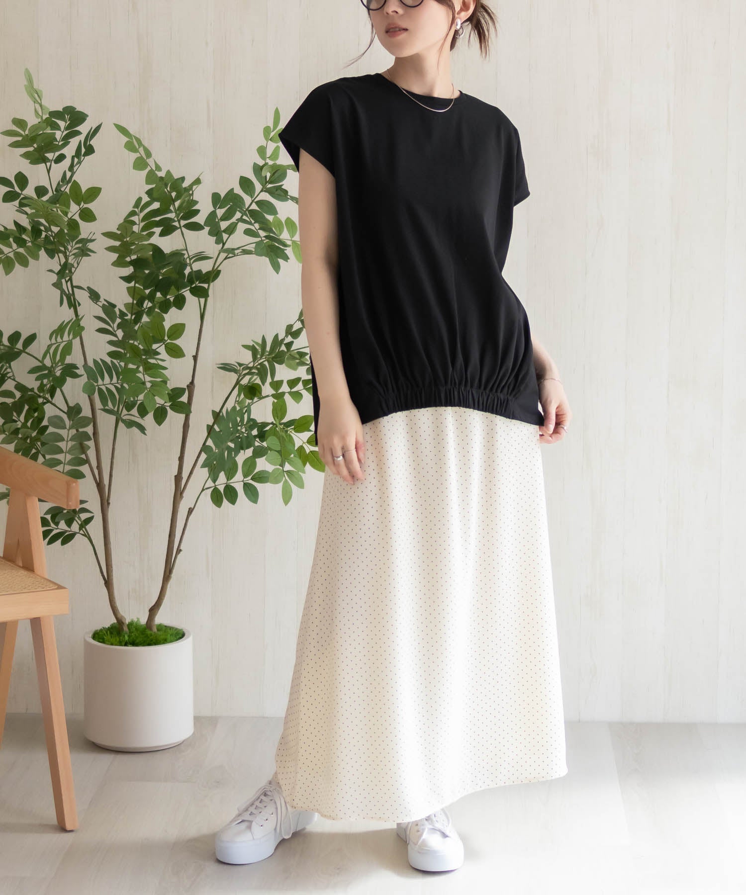 ハッシュアッシュ HusHusH 裾ゴムフレンチTシャツ （コーラル） コーラル