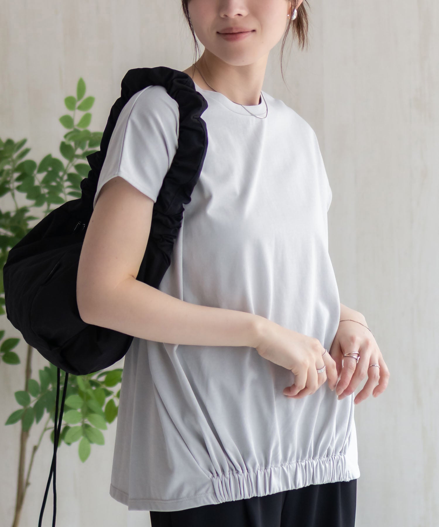 ハッシュアッシュ HusHusH 裾ゴムフレンチTシャツ （コーラル） コーラル