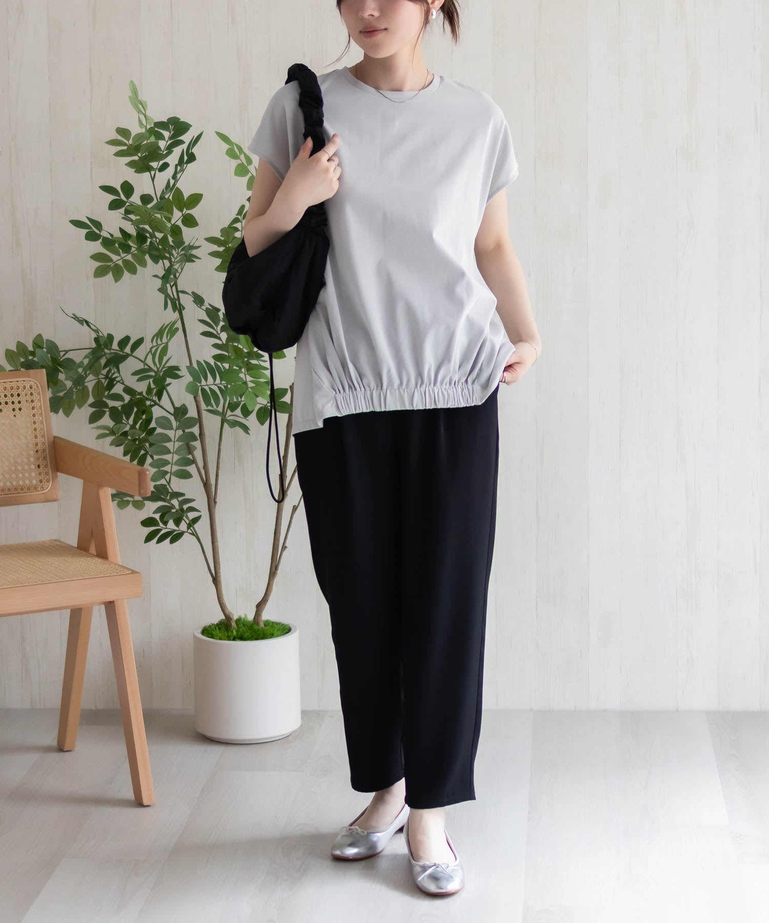 ハッシュアッシュ HusHusH 裾ゴムフレンチTシャツ （コーラル） コーラル